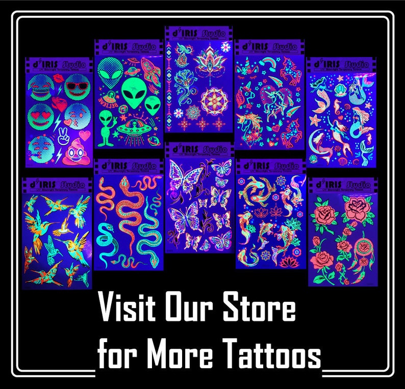 UV Glow in the Dark Party Tattoos Rose Temporary Blacklight Rave Accessories Semipermantent Cover up Sleeve Festival Henna Tattoo image 8