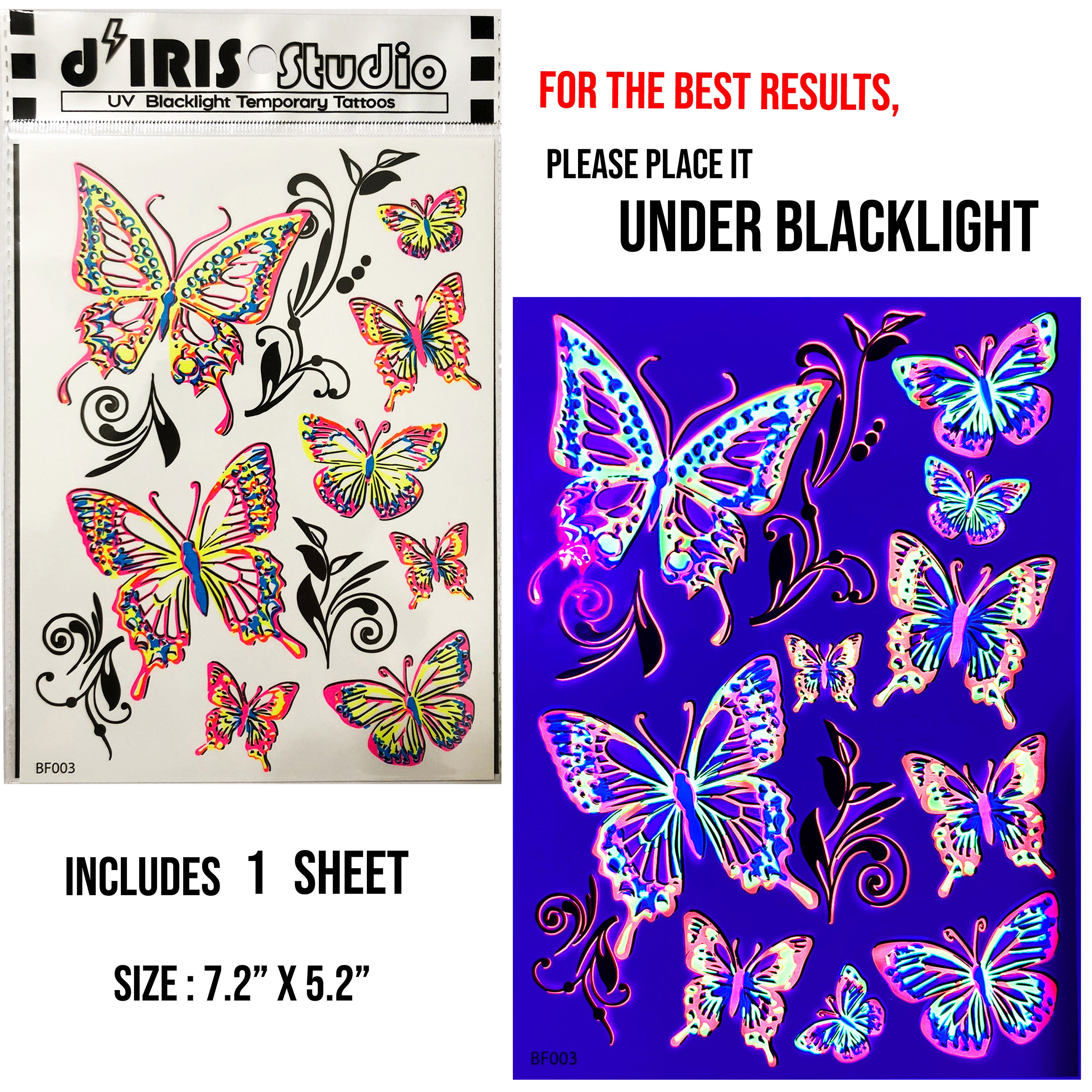 UV Glow in the Dark Party Tattoos Unicorn Temporary Blacklight Rave  Accessories Semipermantent Cover up Sleeve Festival Henna Flower Tattoo 