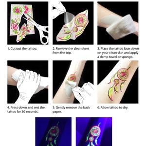 UV Glow in the Dark Party Tattoos Mermaid Dolphin Temporary Blacklight Rave Accessories Cover up Sleeve Festival Henna Star Tattoo image 8