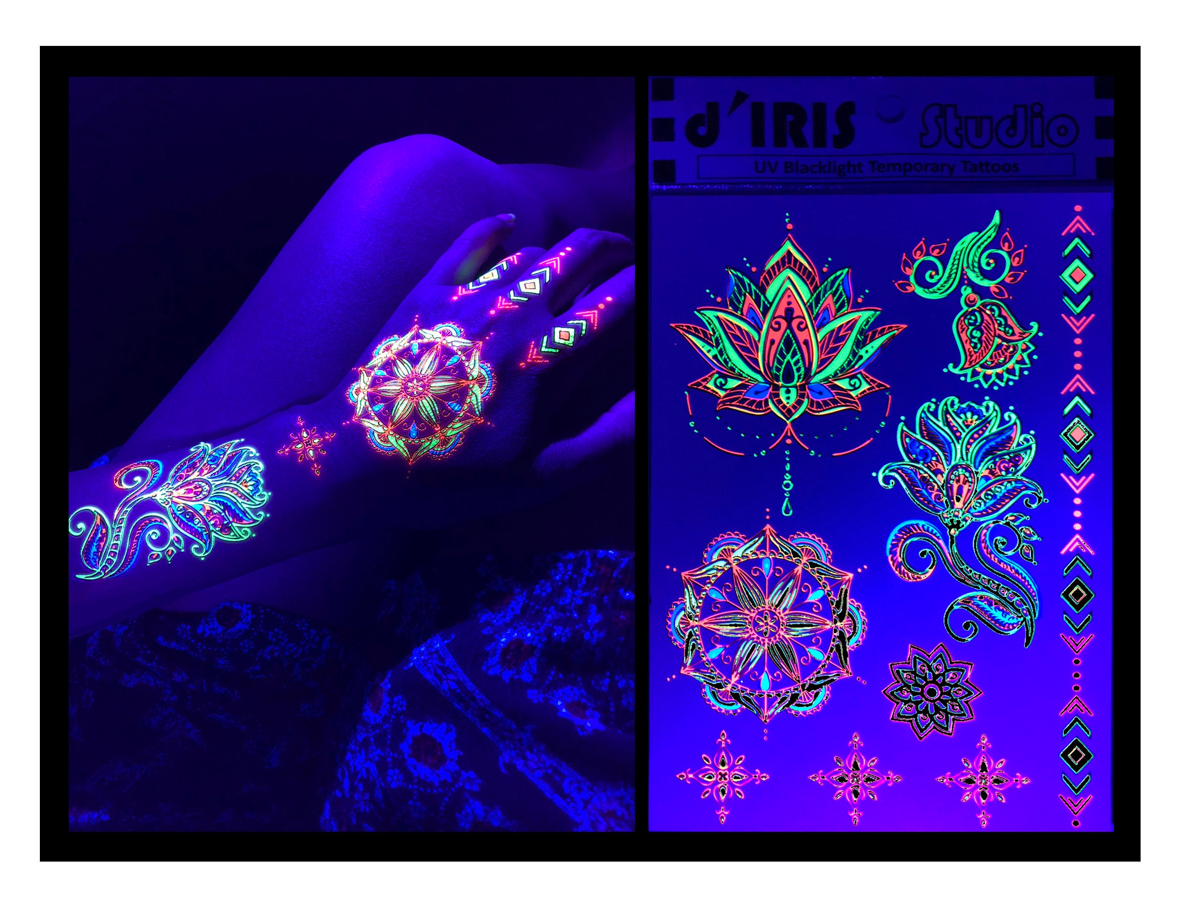 UV Blacklight Reactive Glow in the Dark Party Tattoos Lotus - Etsy