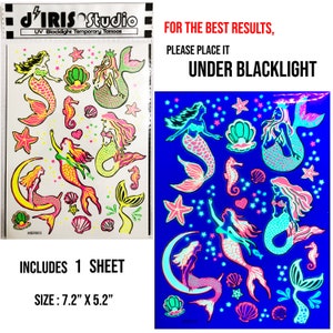 UV Glow in the Dark Party Tattoos Mermaid Dolphin Temporary Blacklight Rave Accessories Cover up Sleeve Festival Henna Star Tattoo image 5