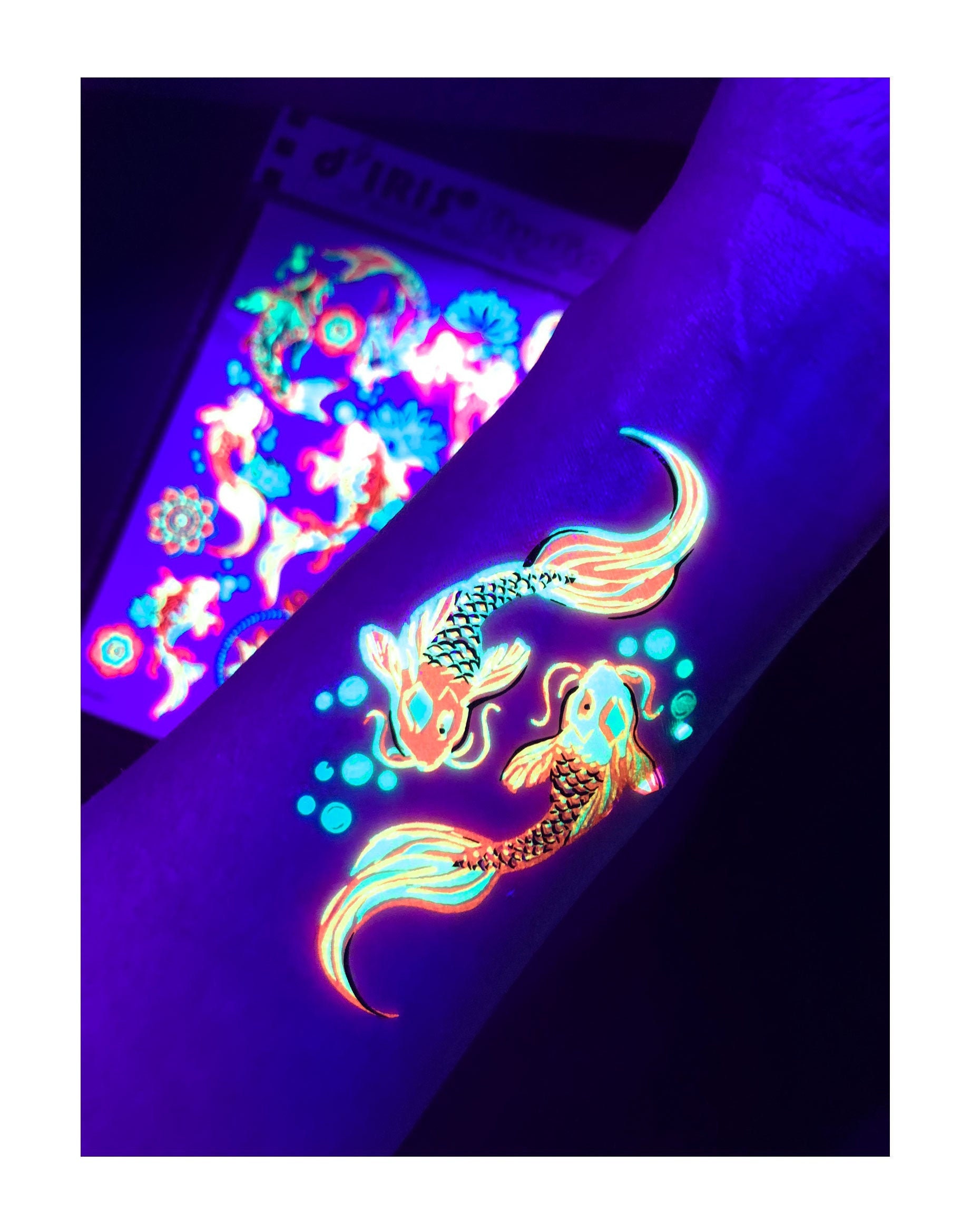 UV Reactive Tattoos Koi Fish Yin and Yang Temporary - Etsy UK UV Reactive Tattoos Koi Fish Yin and Yang Temporary - Etsy UK