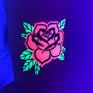 UV Glow in the Dark Party Tattoos Rose Temporary Blacklight Rave Accessories Semipermantent Cover up Sleeve Festival Henna Tattoo image 4