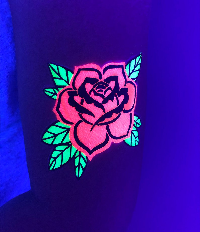 UV Glow in the Dark Party Tattoos Rose Temporary Blacklight Rave Accessories Semipermantent Cover up Sleeve Festival Henna Tattoo image 4