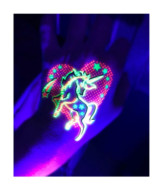 UV Glow in the Dark Party Tattoos Unicorn Temporary Blacklight Rave  Accessories Semipermantent Cover up Sleeve Festival Henna Flower Tattoo 