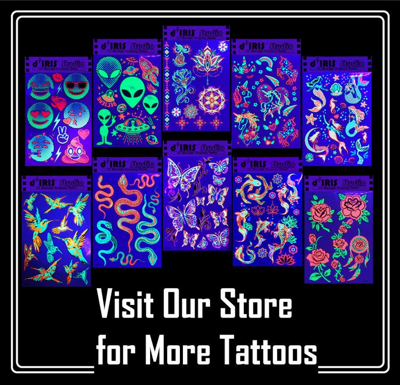 UV Glow in the Dark Party Tattoos Mermaid Dolphin Temporary Blacklight Rave Accessories Cover up Sleeve Festival Henna Star Tattoo image 6