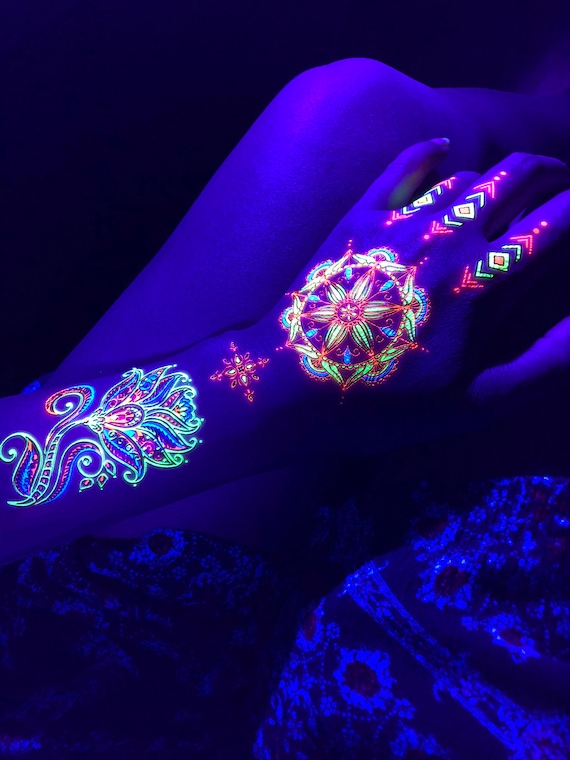 UV Blacklight Reactive Glow in the Dark Party Tattoos Lotus - Etsy