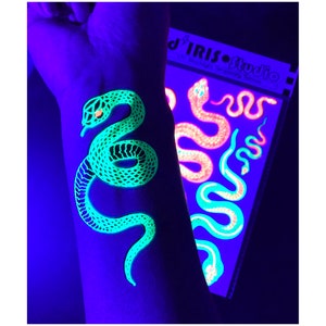 UV Glow in the Dark Party Tattoos- Snake Cobra Temporary Blacklight Reactive Rave Accessories Cover up Sleeve Festival Henna Tattoo