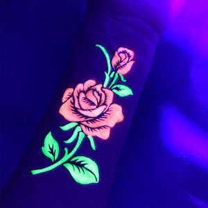 UV Glow in the Dark Party Tattoos Rose Temporary Blacklight Rave Accessories Semipermantent Cover up Sleeve Festival Henna Tattoo image 3