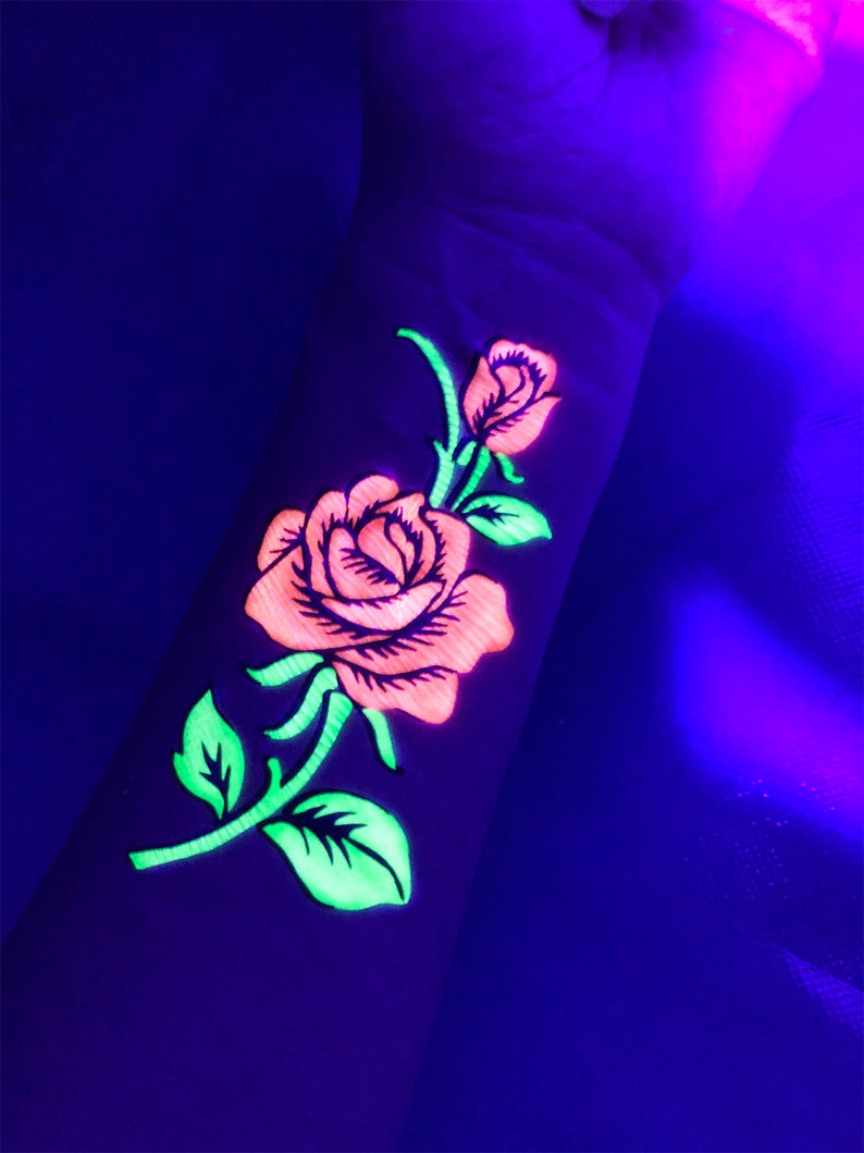 UV Glow in the Dark Party Tattoos Rose Temporary Blacklight Rave Accessories Semipermantent Cover up Sleeve Festival Henna Tattoo image 3