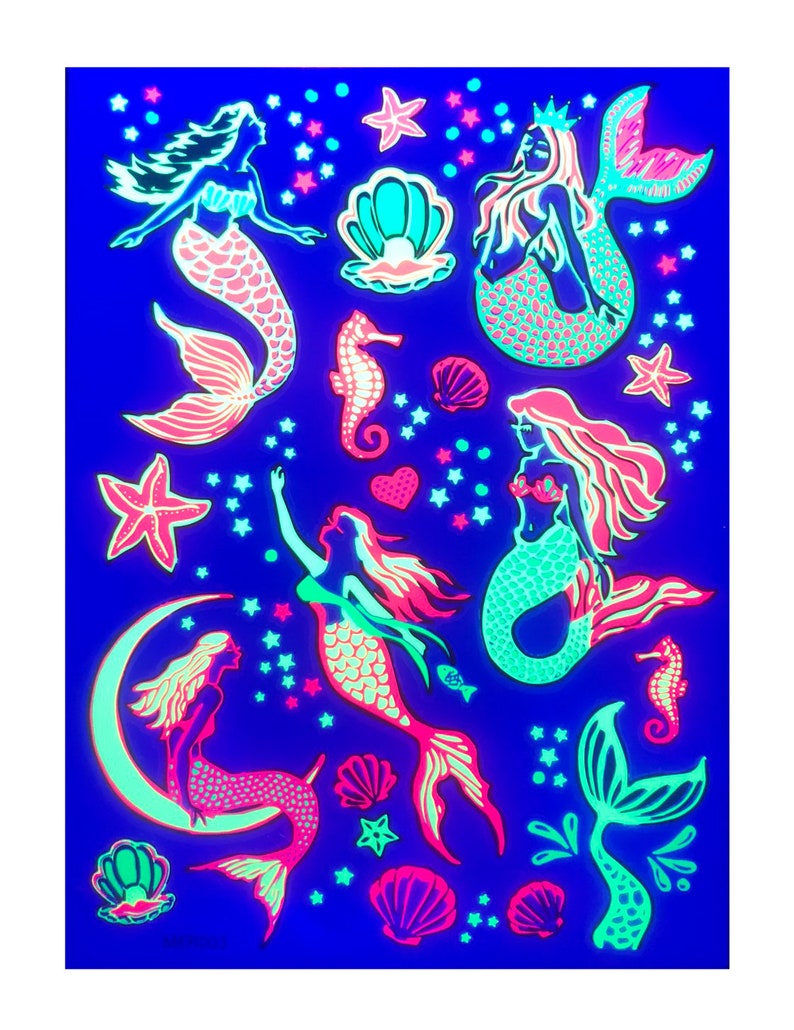 UV Glow in the Dark Party Tattoos Mermaid Dolphin Temporary Blacklight Rave Accessories Cover up Sleeve Festival Henna Star Tattoo image 4