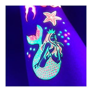 UV Glow in the Dark Party Tattoos Mermaid Dolphin Temporary Blacklight Rave Accessories Cover up Sleeve Festival Henna Star Tattoo image 2