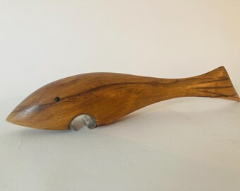 Vintage Mid-Century Modern Teak Fish Bottle Opener - Hand-Carved Scandinavian Style Shark Opener