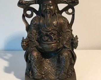 銅製財神像 - 中国の財神 - 高さ11インチの元宝福神像 - 精巧な手作りの風水装飾品 - 3kgの純銅製