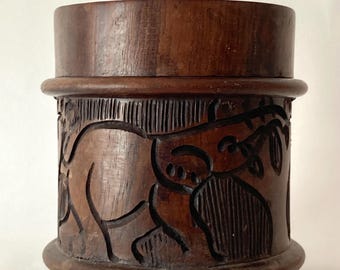 Vintage African hand-carved Ironwood "Big Five" Jar - Solid Hardwood Tobacco Pot