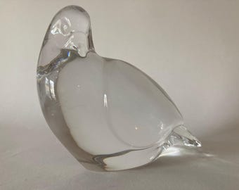 Vintage Val Saint Lambert Crystal Dove – Signed Katherine De Sousa – Mid-Century Modern Art Glass Bird Paperweight