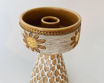 ヴィンテージ イタリア製 Fratelli Fanciullacci セラミック製キャンドルホルダー - ミッドセンチュリーモダン スクラフィート陶器、ゴールドアクセント付き