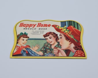 Vintage 1950s Needle Book; Happy Home Needle Book