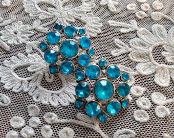 2 Medium Vintage Aqua Blue Rhinestone Buttons