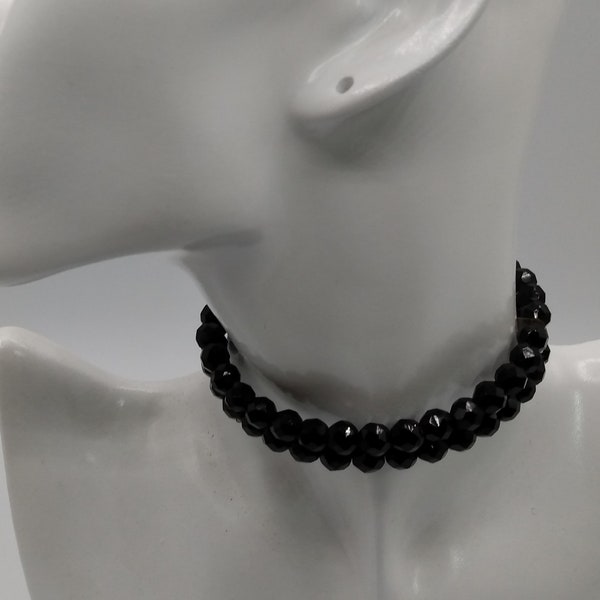 Vintage French Jet Black Glass Expandable Choker Necklace