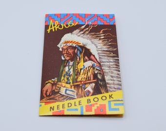 Vintage 1940s Needle Book with Indian Chief; Native American Graphics