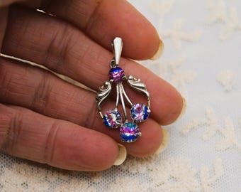 Vintage Sterling Iris Glass Pendant