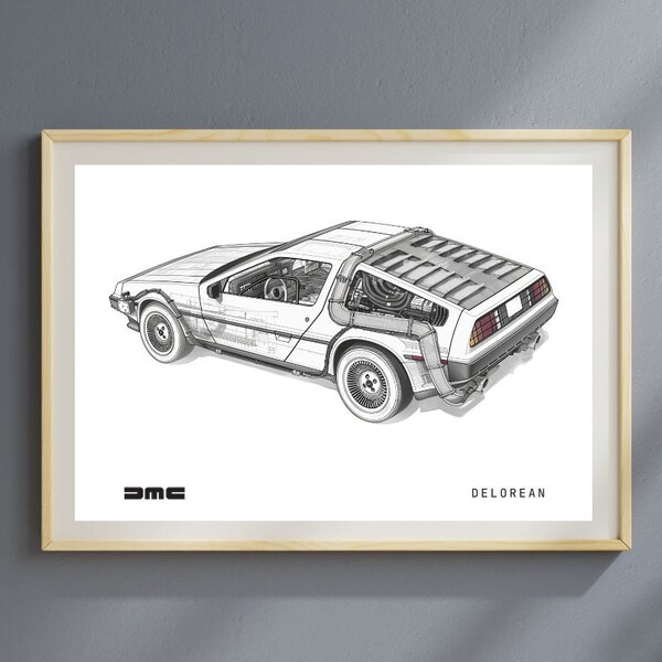 Back to the Future Minimalist Wall Art, DeLorean Printable Art Top Sellers, BTTF Poster, Car Blueprint, Marty McFly Wall Decor Prop