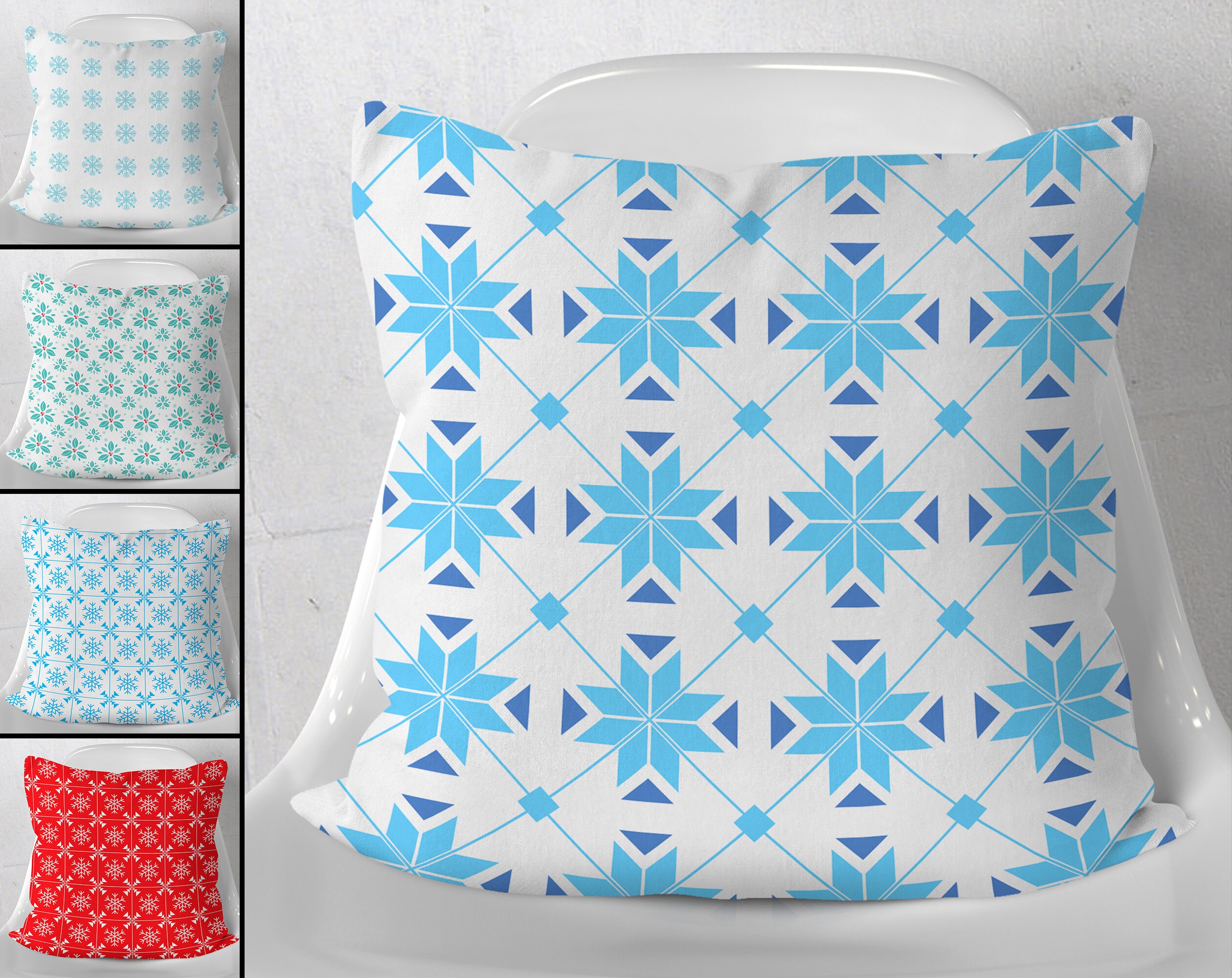 blue christmas throw pillows