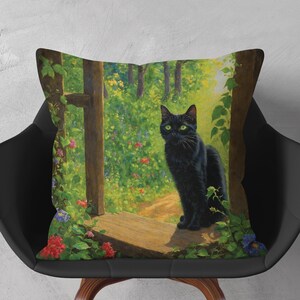Federa per cuscino gatto nero - Elegante cuscino gatto nero - Stampa artistica scena natura - Cuscini per soggiorno o camera da letto - Varie misure
