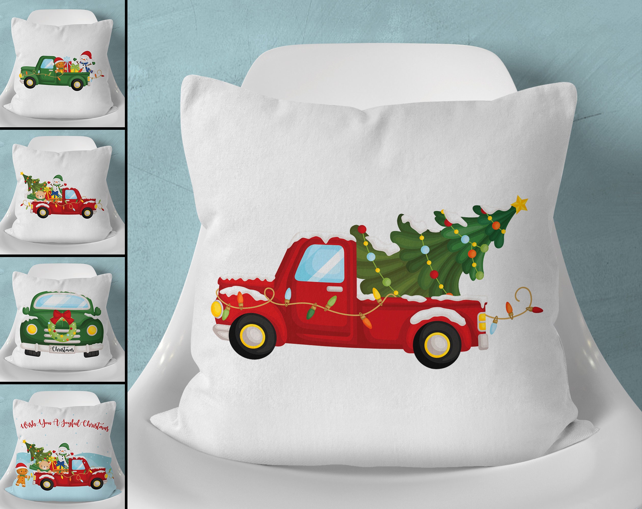 Red Truck Christmas Pillow Covers Christmas Sofa Pillow Etsy