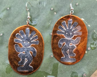 Kokopelli Silver & Copper Earrings