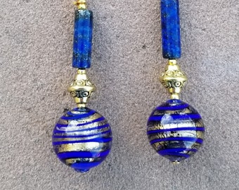 Blue Lapis & Fused Glass Blue Earrings
