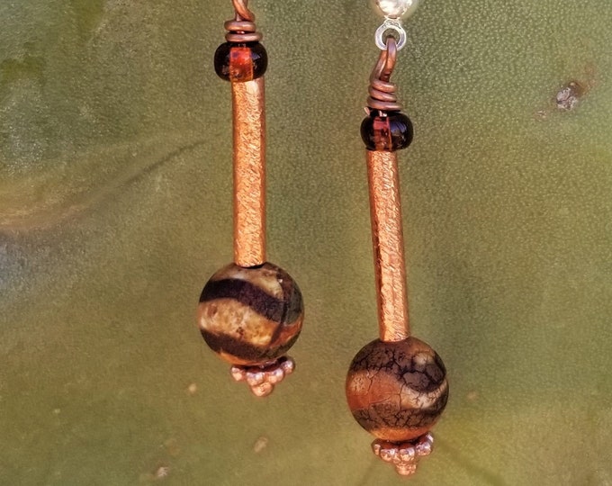 Copper & Tibetan Agate Earrings