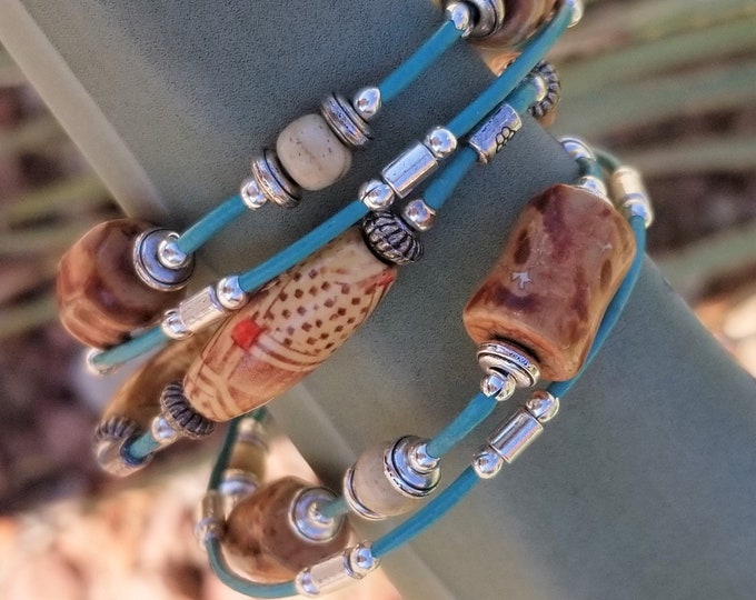 6-1/2"  5-Strand Leather Tribal Bracelet