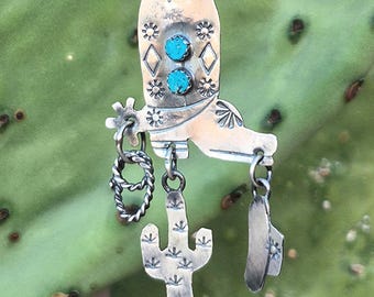 Silver Boot & Western Gear Leather Necklace