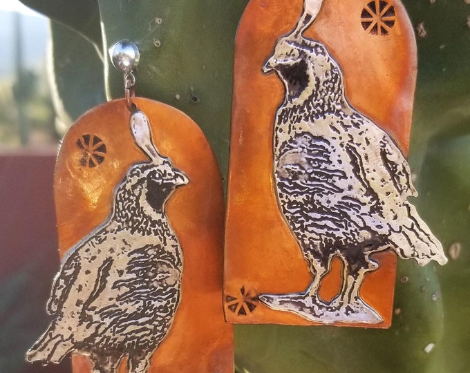 Silver & Copper Quail Earrings