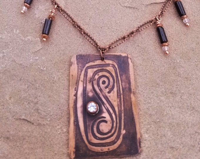 26" Acid Etched Copper & Onyx Necklace