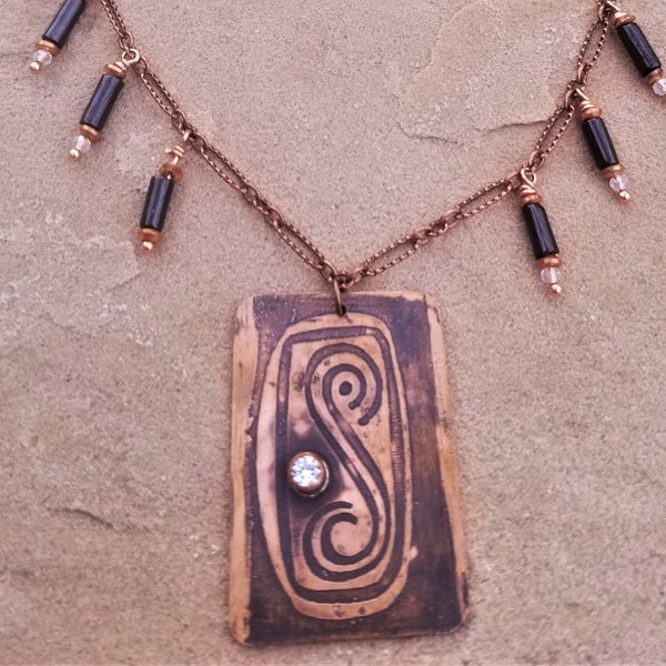 26" Acid Etched Copper & Onyx Necklace