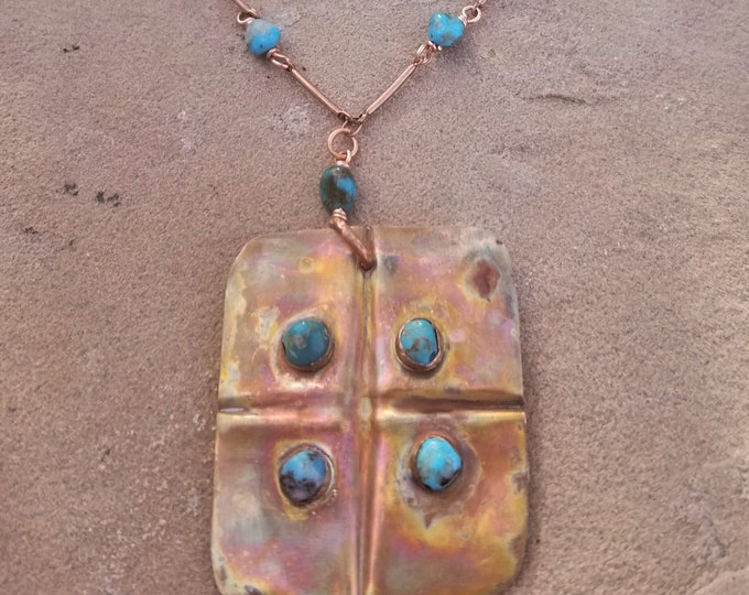 27" Castle Dome Turquoise & Copper Necklace