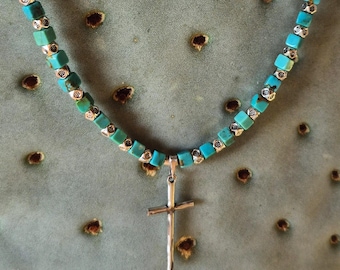 Kingman Turquoise Cross Necklace