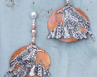 Cactus Wren Silver & Copper Earrings