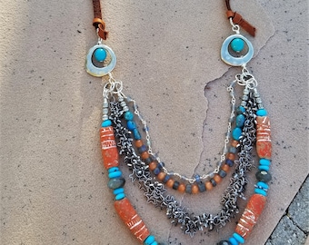 Kingman Turquoise & Leather Necklace