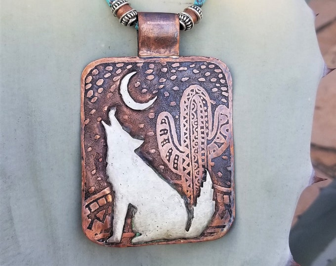 32" Silver & Copper Howling Coyote Necklace