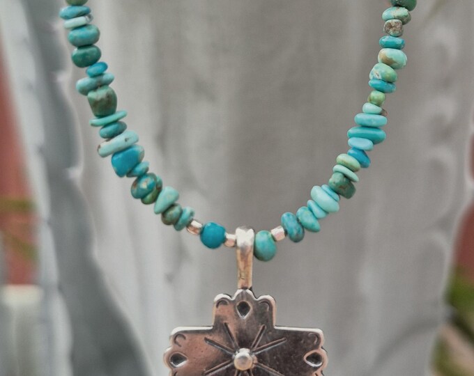 Silver Cross & Kingman Turquoise Chip Choker