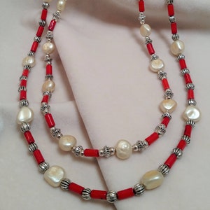 Pearl and Coral 26&quot; Double-Strand Necklace