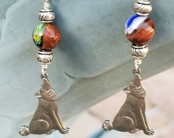 Silver Coyote Earrings