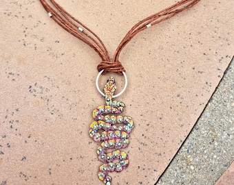 Copper Snake & Leather Necklace