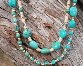 24" Kingman Turquoise & Heishi Bead 2-Strand Necklace