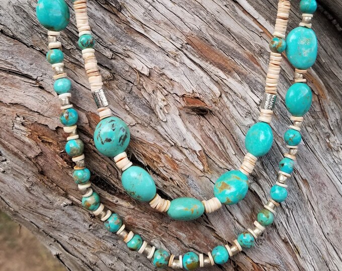 24" Kingman Turquoise & Heishi Bead 2-Strand Necklace