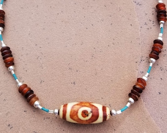 20" African Tribal Bead & Leather Necklace